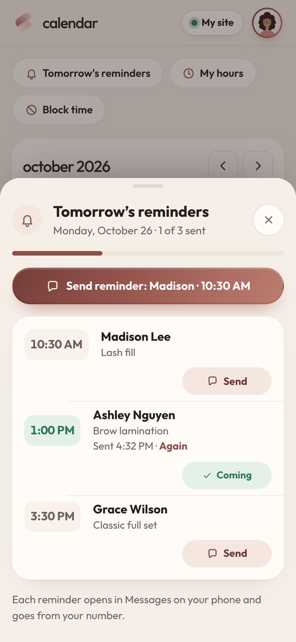 Tomorrow’s reminders, sent from your own phone