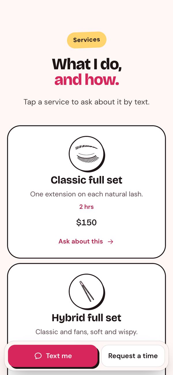 Every service and price, so she knows before she asks